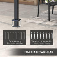 Outsunny Pérgola 3x4 m Gazebo Cenador de Jardín con Techo Retráctil de Poliéster y 12 Orificios de Drenaje Pérgola para Patio Terraza Exterior Gris Oscuro - details 5
