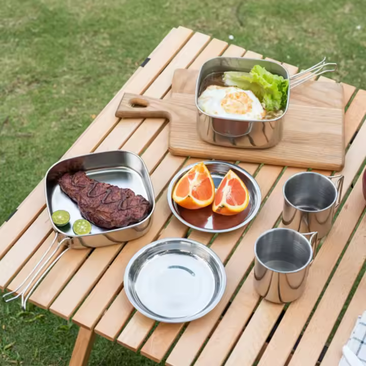 Juego De Cocina Para Camping Y Picnic Ultra Ligero De Acero Inoxidable Set Portátil De Seis Piezas Para Alimentos - 1