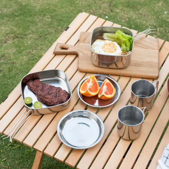 Juego De Cocina Para Camping Y Picnic Ultra Ligero De Acero Inoxidable Set Portátil De Seis Piezas Para Alimentos - 1