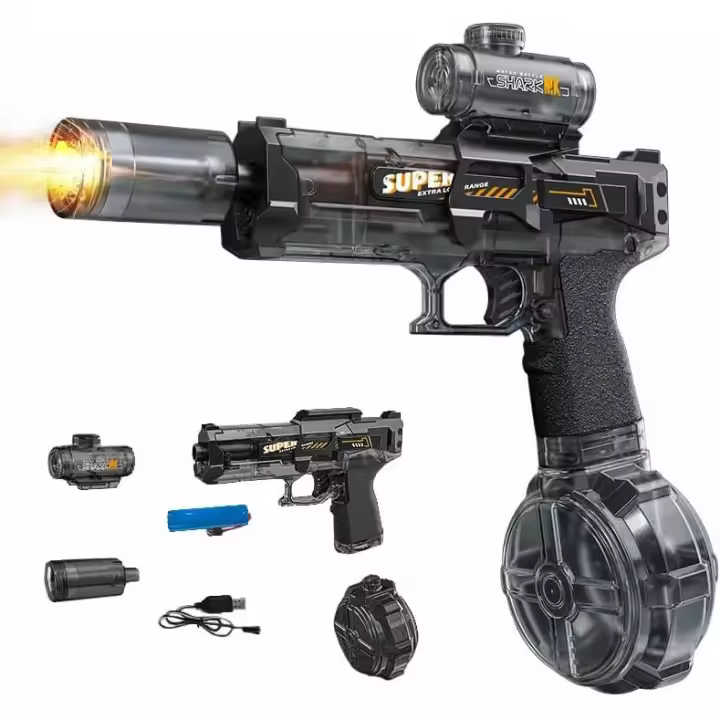 Pistolas de agua eléctricas para adultos y niños, pistola de agua automática con alcance de 8 m, pistola de alta capacidad Super Blaster Soaker para fiestas en la piscina, juguete de pistola de agua eléctrica LED ColorBlast (negra) - 1
