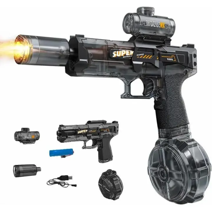 Pistolas de agua eléctricas para adultos y niños, pistola de agua automática con alcance de 8 m, pistola de alta capacidad Super Blaster Soaker para fiestas en la piscina, juguete de pistola de agua eléctrica LED ColorBlast (negra) - 1
