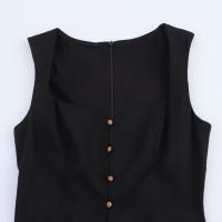 Vestido Largo A-line Para Mujer TFMLN Elegante Con Cuello En Cuadrado Y Sin Mangas Traje De Verano Con Botones Y Cintura Ancha Para Damas - details 11