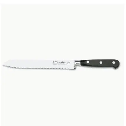 CUCHILLO PANERO FORGÉ 20 cm   3 Claveles Material: Acero Inoxidable  Materiales mango: POM  Producción: Forjado  Presentación: Estuche  Acabado: Semi - Mate  Modelos: Forgé  Tipo: Cuchillos Pan - 1