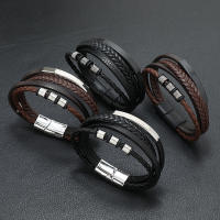 Pulsera De Cuero Multicapa Para Hombre Joyería Punk Rock Accesorios De Moda Regalo Para Cónyuge Estilo Hip Hop - details 1