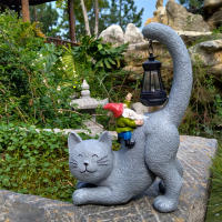 Estatua De Gato Solar Con Farol LED Para Jardín Decoración Externa De Gnome Y Gato Bonito Adorno De Jardín Con Luz Solar - details 4
