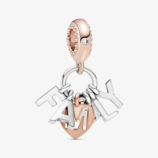 Charm colgante con letras familiares de Pandora - Momentos compatibles - Joyas impresionantes para mujer - Regalo para ella - Hecho en plata de ley rosa y circonita cúbica，Incluye Caja Original - 1