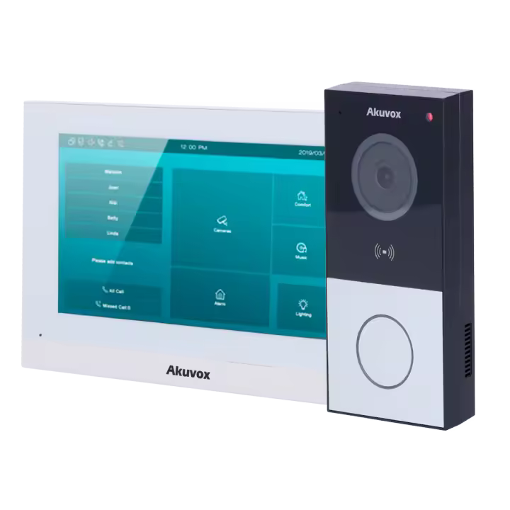 Kit de videoportero en superficie Linux - IP & WiFi | Placa y monitor - Audio bidireccional Crystal Clear - Lector MF, NFC y BLE | PoE estándar - 1 salida de relé | Mantenimiento Cloud - Conexión de monitor y placas a través de Cloud - 1
