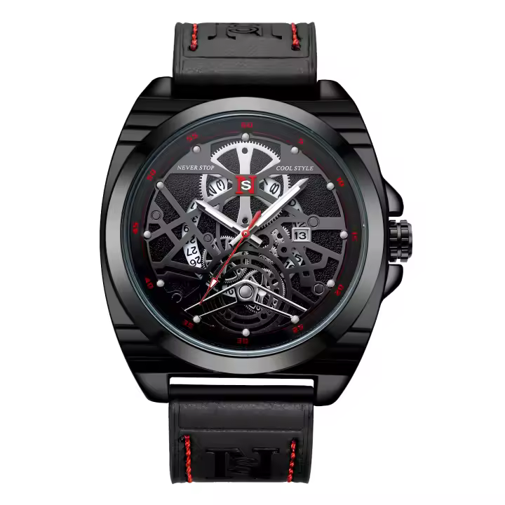 Reloj De Pulsera Para Hombres NS De Lujo Y Luminosidad Calendario Quartzo Impermeable Reloj Hollow De Estilo Deportivo Con Correa De Aleación - 1