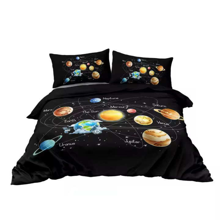 Juego De Cama Galaxia Planetario 3 Piezas Cubierta De Edredón Tema Astronómico Para Adolescentes Poliéster Moderno Para Todas Las Estaciones - 1