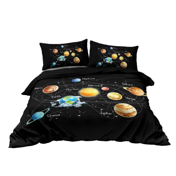 Juego De Cama Galaxia Planetario 3 Piezas Cubierta De Edredón Tema Astronómico Para Adolescentes Poliéster Moderno Para Todas Las Estaciones - 1