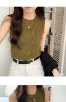 Top De Hombros Descubiertos Para Mujer Verde Tejido Basic Casual O-Neck Sin Mangas Alta Estiramiento Ajuste Slim Para Verano - details 4