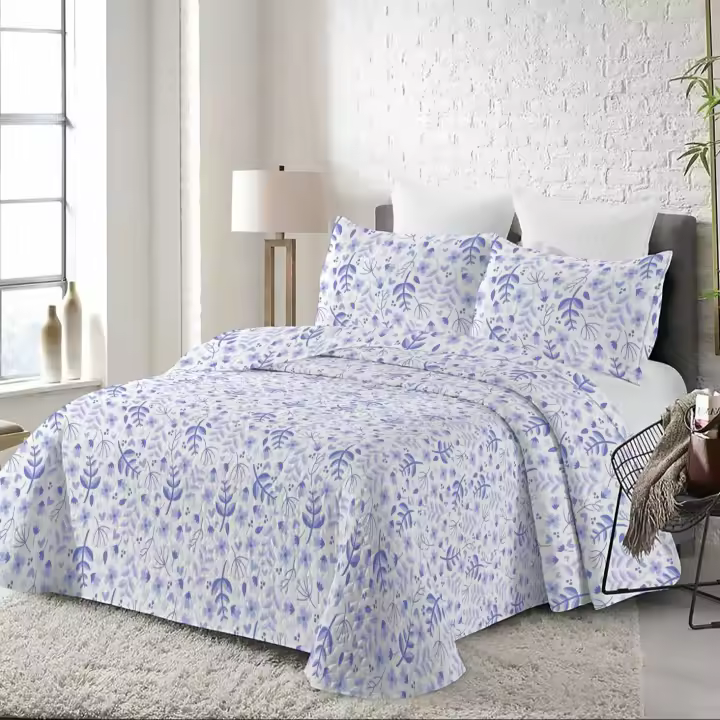 Juego de Cubrecama Doble Cara Estampado Botánico Lila - Fresco y Minimalista (Incluye Funda/s) - Varios Tamaños (Cama90, 105, 135, 150) - 1