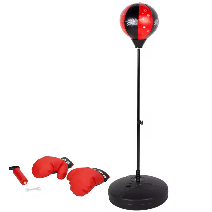 COLORBABY - Set saco boxeo de pie, saco de Ø22 cm, mástil ajustable 95-125 cm, base circular estable Ø38 cm rellenable de agua o arena, incluye par de guantes acolchados, mini hinchador, entrenamiento niños, a partir de 3 años - 1