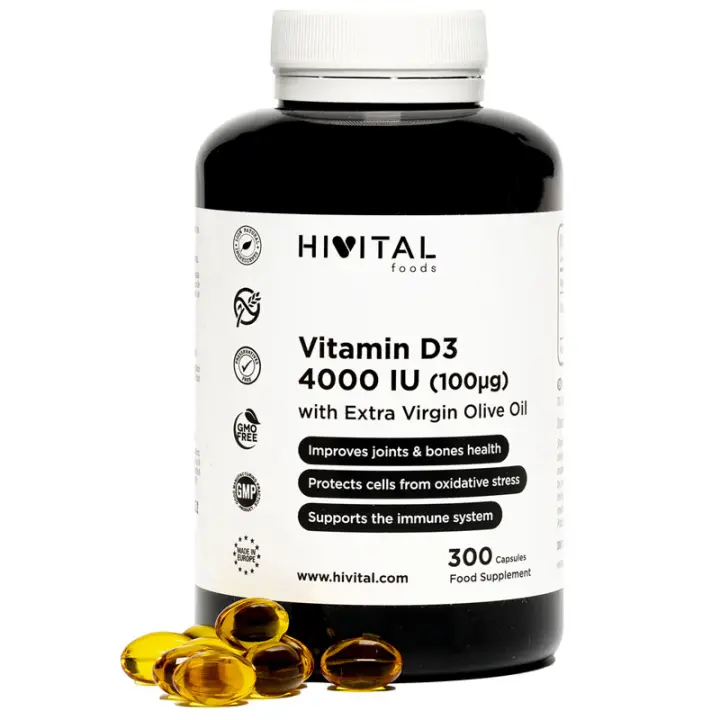 Vitamina D3 4000 UI  300 perlas (Suministro para 10 meses). Hivital - 1