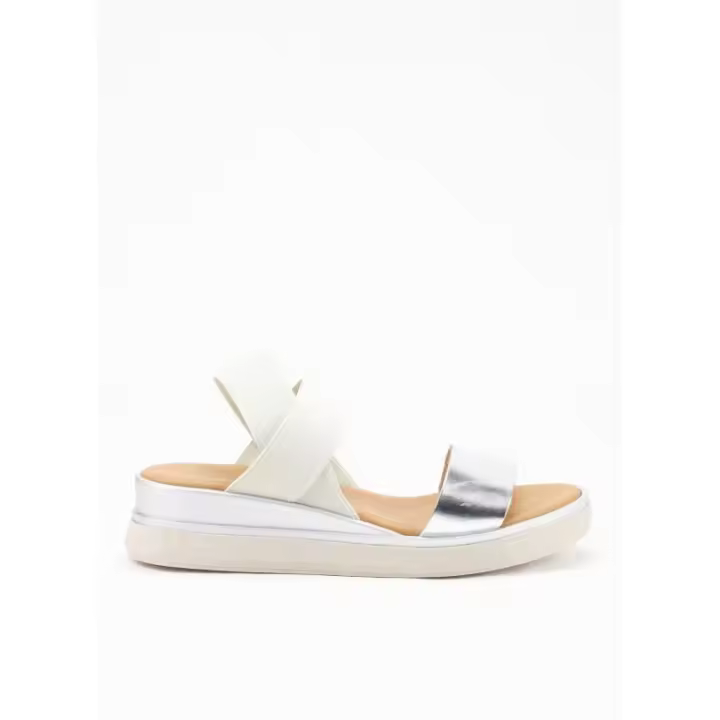 Sandalia Plateada de Piel con Cuña para Mujer - 1