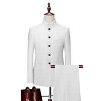 Traje Casual Para Hombre Estilo Zhongshan Con Cuello Erguido Dos Piezas Elegante Y Moderno Conjunto De Traje Y Pantalones Para Bodas Y Ocasiones Elegantes - details 7