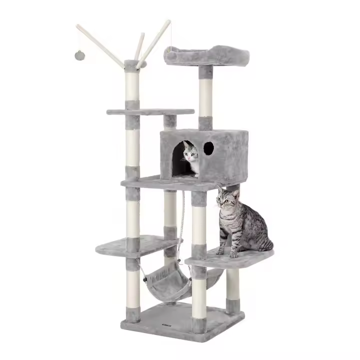 Árbol para gatos rascador con nidos, hamaca, plataformas y bolas de juego, altura de 154 cm en colores opcionales - 1