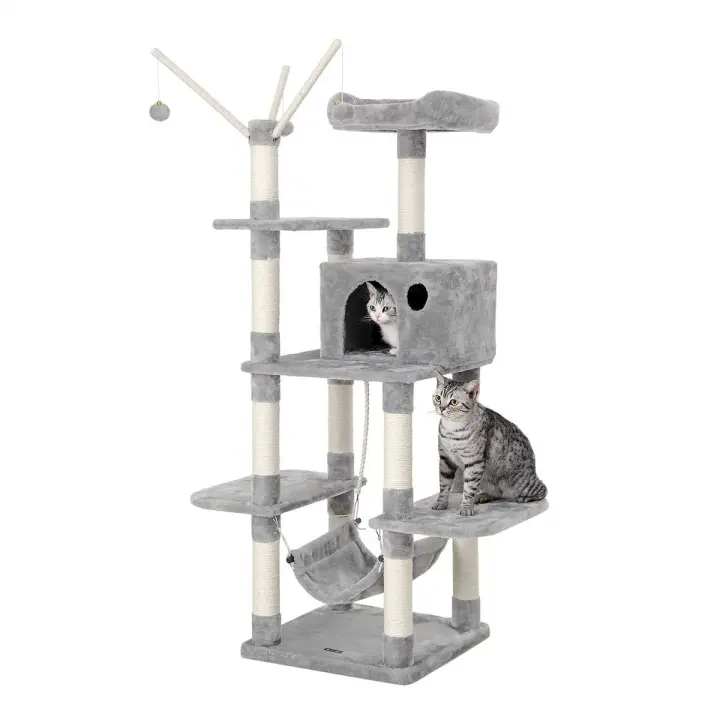 Árbol para gatos rascador con nidos, hamaca, plataformas y bolas de juego, altura de 154 cm en colores opcionales - 1