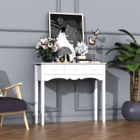 HOMCOM Mesa Consola de Madera Mueble Recibidor de Entrada con 3 Cajones para Salón Pasillo Carga 45 kg 100x32x85 cm Blanco - details 1