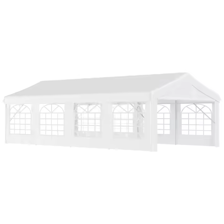 Outsunny Carpa de Jardín Cochera Gazebo 8x4m Pergola Cenador Pabellón 4 Paneles Laterales 8 Ventanas para Fiesta Eventos Bodas Acero PE Blanco - 1