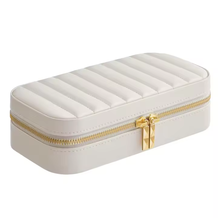 Joyero de Viaje con Espejo y Cremalleras, Estuche Portátil para Joyas, Idea de Regalo, 10,5x20,5x6 cm, Blanco o Negro - 1