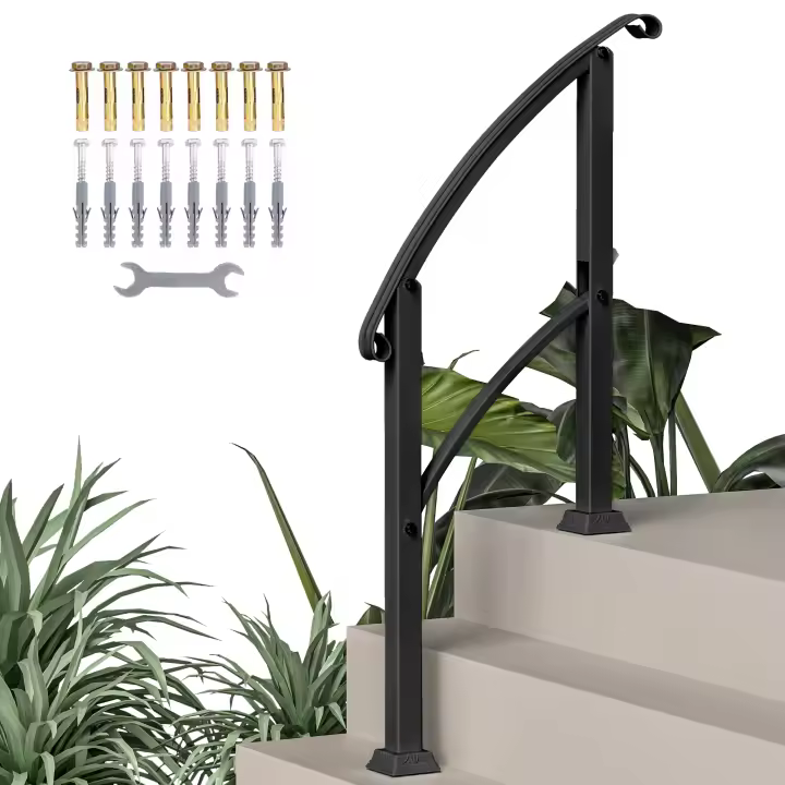 Outsunny Barandilla de Escalera 71 cm Pasamanos para Escalera con Kit de Instalación Ángulo Ajustable para 1-3 Escalones para Exterior Terraza Patio Negro - 1