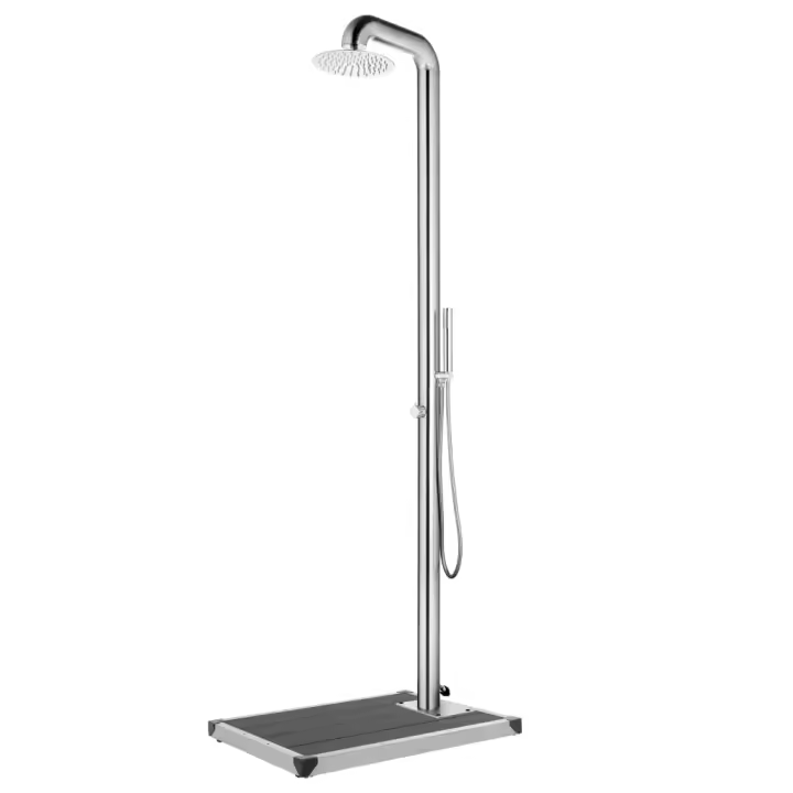 vidaXL Ducha de Jardín con Base 230 cm Acero Inoxidable Soporte Playa Color Gris,  Marrón, y mas - 1