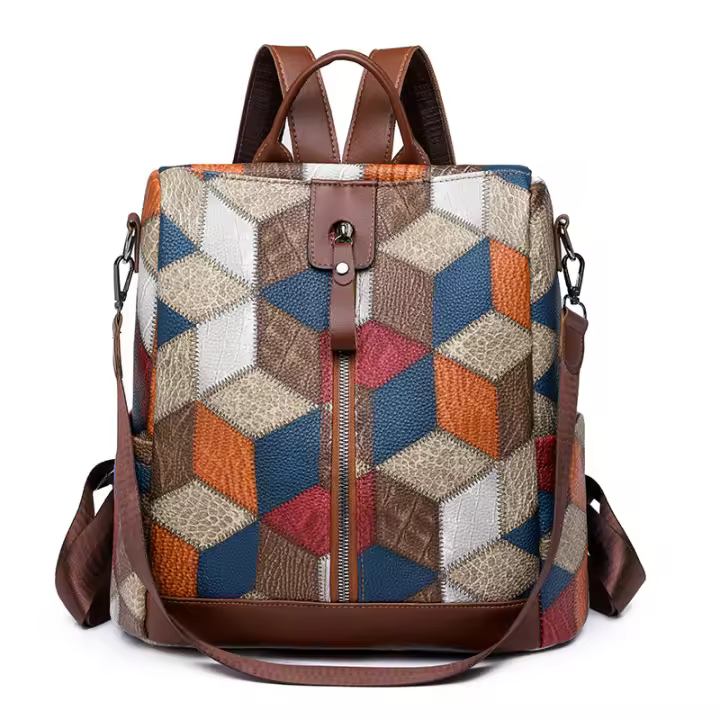 Mochila Casual De Cuadros Para Mujer En Cuero PU Suave Grande Bolsa De Viaje Rucksack De Día Para Damas Mochila Escolar Grande Para Chicas - 1