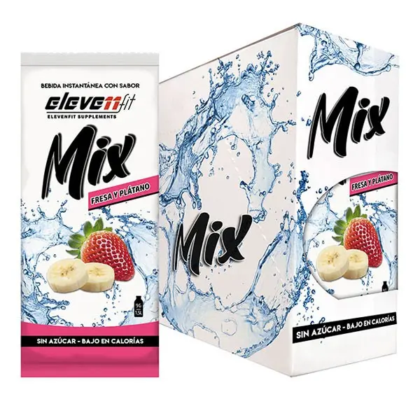 Eleven Fit Mix Instantáneo, Caja de 24 Sobres Sabor Plátano Y Fresa - Prepara 1.5L de Bebida Saludable - Sin Azúcar, Baja en Calorías y Carbohidratos - Ideal para Agua/Leche, Cocinar y Preparar Postres - Mejora tu Dieta - Apto para Adultos y Niños - 1