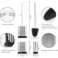 Escobillas de Baño, Escobilla WC Silicona, Cepillo Toilet Plana de Mango Largo, Cepillo de Limpieza WC Curvo de Pie/Montado en la Pared, Escobilla Suave para Baño, WC e Inodoro - Plata Mate - details 1
