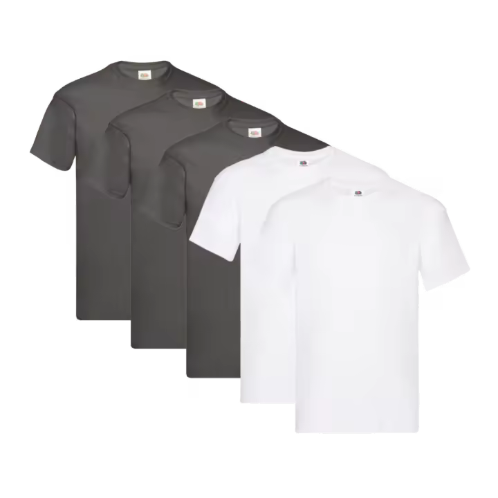 Fruit of the Loom Original - Camiseta Manga Corta para Hombre (Pack de 5 unidades) - 3 Gris Escuro / 2 Blanco - 1