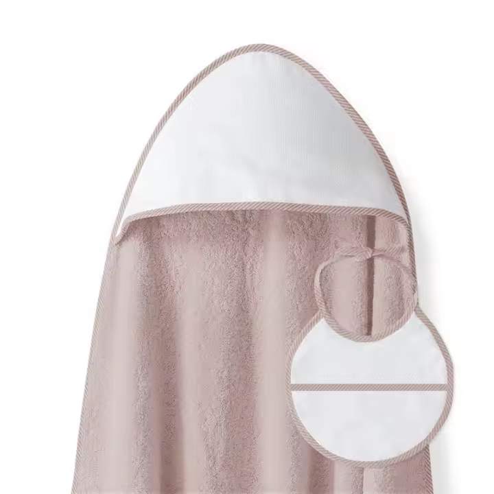 Toalla Capa de baño Bebe Rizo Algodón 100 % Punto de Cruz + Babero Color rosa maquillaje - 1