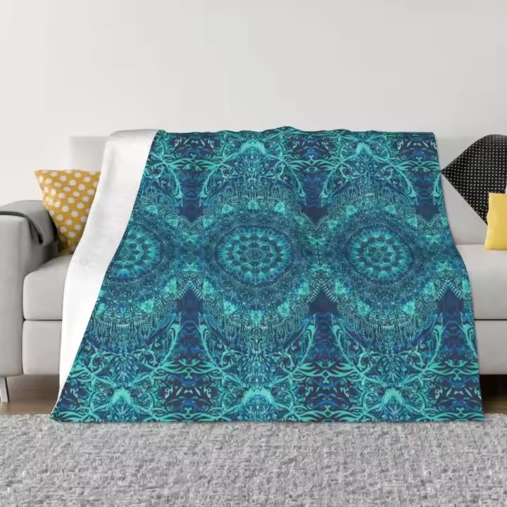 Manta De Punto De Coral Con Patrón Mandala Y Mar Para Viaje Y Uso Doméstico 100% Poliéster Antipelusa Y Portátil - 1