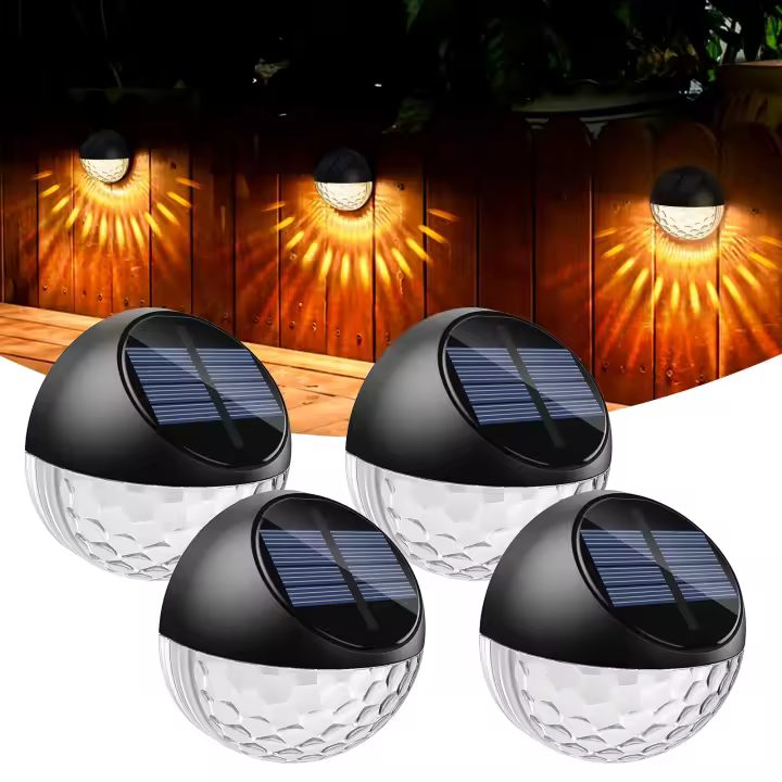 Juego de 4 luces solares LED Luz de pared exterior IP65 Iluminación de pared decorativa impermeable Luz blanca cálida, Lámpara de cerca de pared Patio Jardín - 1