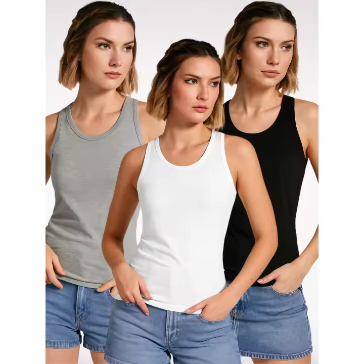 Camiseta BRENDA Mujer Espalda Nadadora (Envío en 48 horas) – Variedad de tallas y colores – Pack de 3 unidades – ajuste entallado, espalda deportiva, escote y sisas ribeteadas, tejido transpirable, ideal para verano, deporte, looks casuales, layering - 1