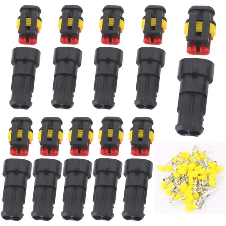 Conector impermeable de 12 V, conector eléctrico impermeable, enchufe macho y terminales de enchufe hembra de 1,5 mm, conector de cable eléctrico impermeable para motocicleta, automóvil, camión (2 pines, 10 piezas) - 1