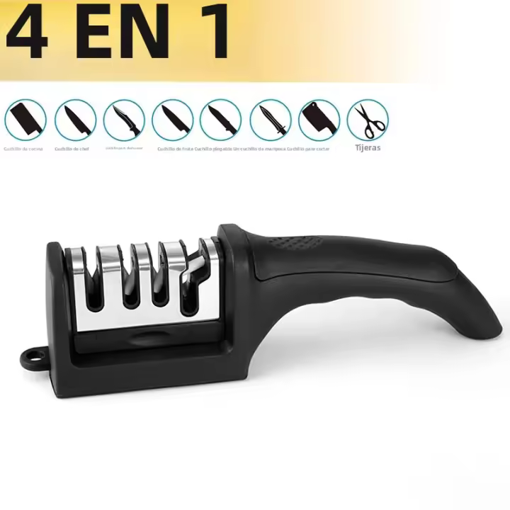  Afilador De Cuchillos De 3 Segmentos Para Cocina Multifuncional Portátil Con Piedra De Afilar Negra Material De Carburo De Tungsteno - 1