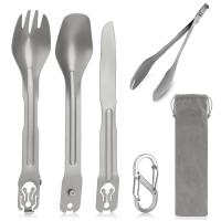 LAHAQIQI Conjunto De Utensilios De Camping 5-en-1 Desmontable Cutlería Portátil Silverware Acero Inoxidable Multiherramienta Set Tijeras Spork Cuchara - details 0