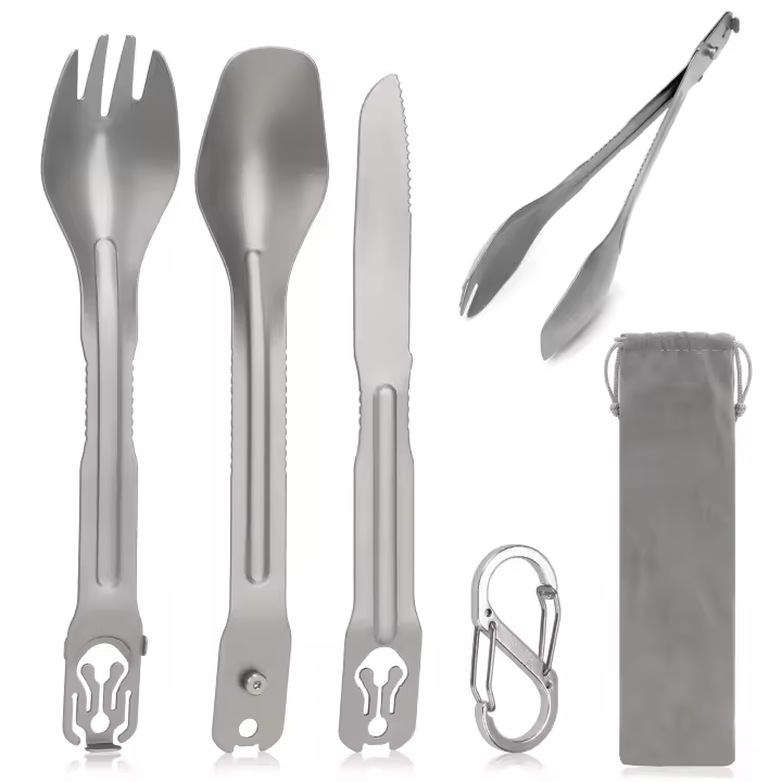 LAHAQIQI Conjunto De Utensilios De Camping 5-en-1 Desmontable Cutlería Portátil Silverware Acero Inoxidable Multiherramienta Set Tijeras Spork Cuchara - 1
