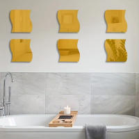 Pegatinas De Espejo De Acero Templado 3D Wave Pack De 6 Detallables Para Decoración Del Salón Entrada Dormitorio Y Baño - details 0
