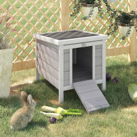 PawHut Conejera de Madera Exterior Jaula Caseta para Roedores Mascotas Pequeñas con Techo Asfáltico Abatible y Rampa Antideslizante 42x51x43 cm - details 1