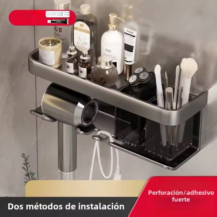 Estante De Pared Para Baño De Aluminio Aviación Organizador De Hogar Accesorios Y Suministros Para Secador De Pelo Soporte Cráneo Montado En La Pared - 1