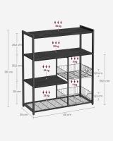Estantería de cocina con cestas de malla y soporte para microondas, 80x35x95 cm, incluye estantes y ganchos, disponible en marrón rústico, nogal y greige - details 20