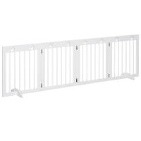 PawHut Barrera para Perros Plegable de 4 Paneles 204x61 cm Barrera de Seguridad para Perros Pequeños con Estructura de Madera y Patas de Apoyo para Pasillo Escalera Blanco - details 0