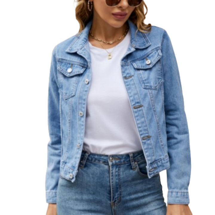 Chaqueta De Jean Vintage Para Mujer Cuello En V Manga Larga Estilo Casual Solida Con Bolsillos Abrigo De Denim Para Otoño