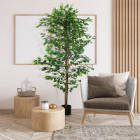 HOMCOM Ficus Artificial con Troncos Naturales Planta Artificial con Maceta Árbol Artificial Decoración para Hogar Salón Oficina Verde - details 1