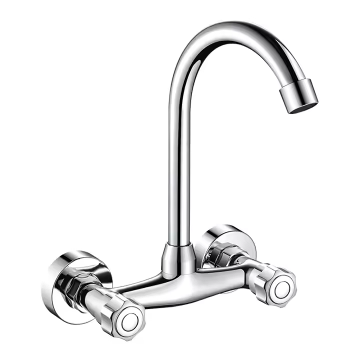 Grifo De Cocina De Alta Presión En Latón Grifo Mezclador Giratorio De 360 Grados Para Bano De Dos Agujeros Grifo De Fregadero De Vegetales Montado En La Pared - 1