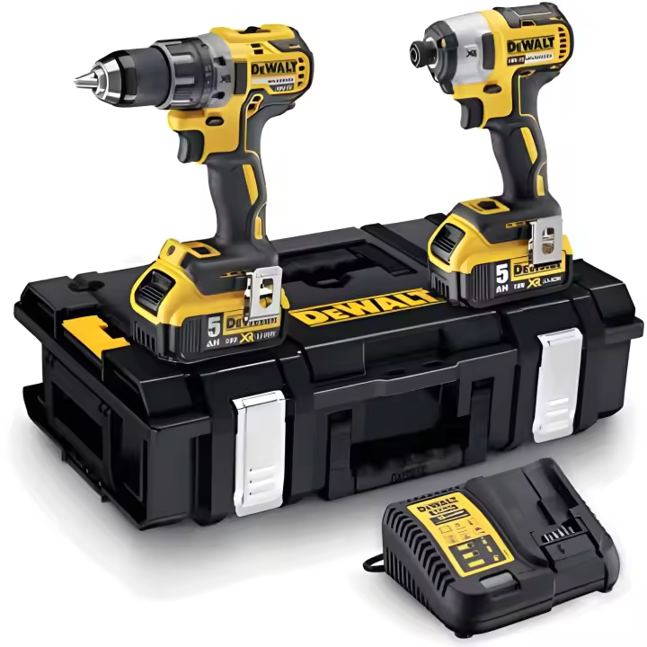 Dewalt DCK266P2-QW - Kit de 2 Herramientas Compactas Sin Cable, Taladro Percutor DCD796 y Atornillador de Impacto DCF887, 18V XR 5Ah para Metal, Hormigón y Madera - 1