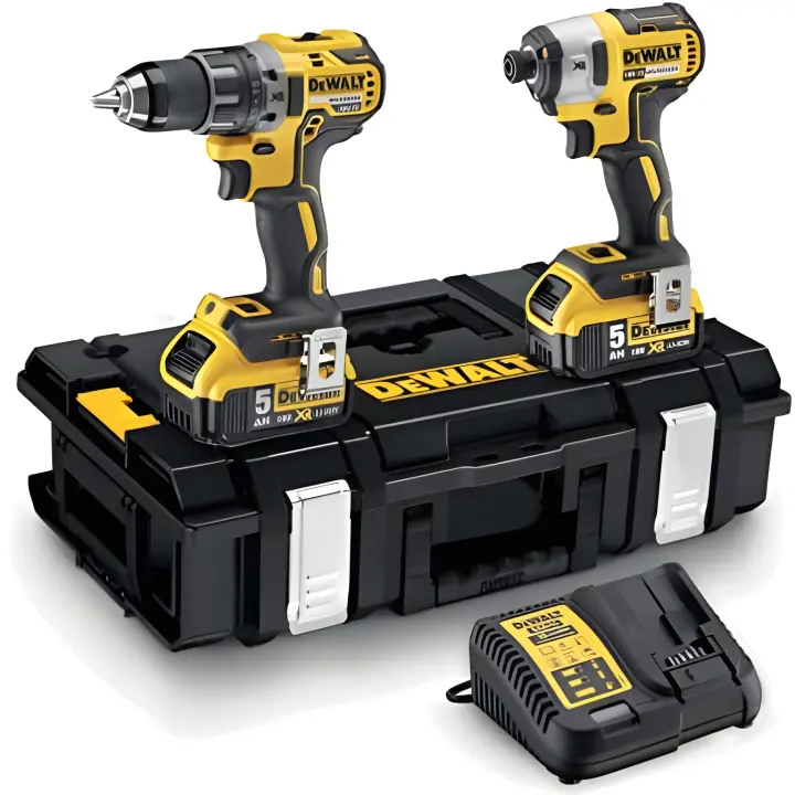 Dewalt DCK266P2-QW - Kit de 2 Herramientas Compactas Sin Cable, Taladro Percutor DCD796 y Atornillador de Impacto DCF887, 18V XR 5Ah para Metal, Hormigón y Madera - 1