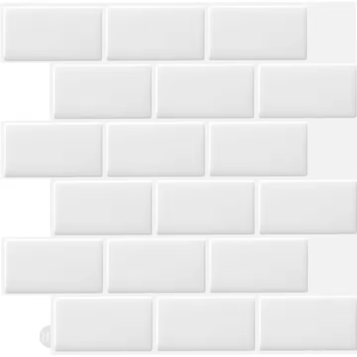 10 pegatinas adhesivas blancas para azulejos de pared 3d para cocina y baño (30,5 x 30,5 cm) - 1